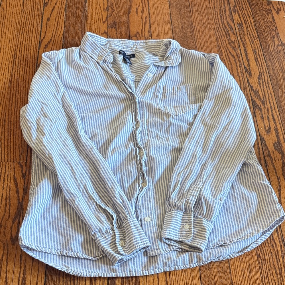 GAP Light Blue and White Striped Shirt